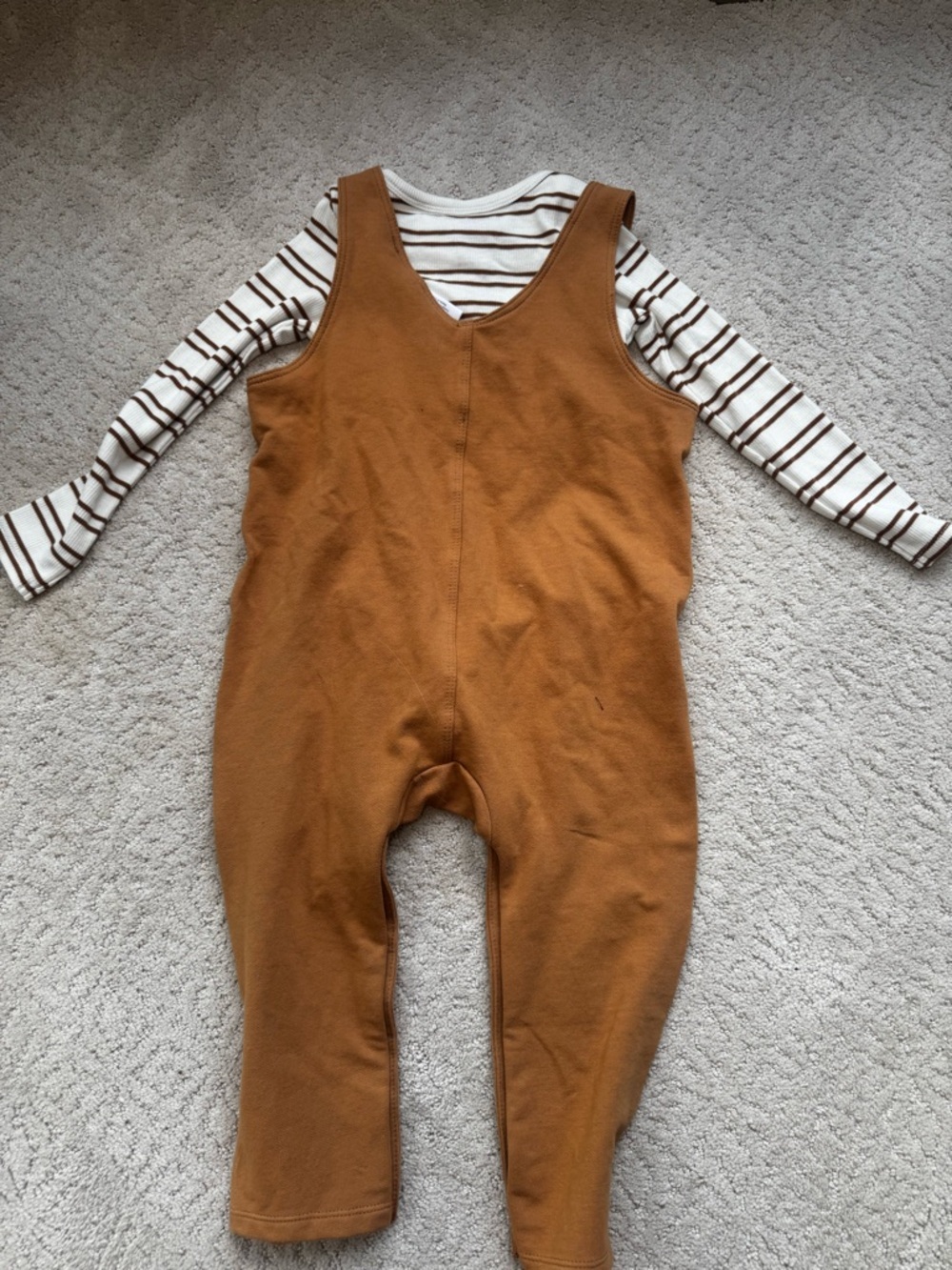 NWT Angel Dear Rust Brown Romper with Cream and Brown Striped Tee - 18-24M - Picture 4 of 8